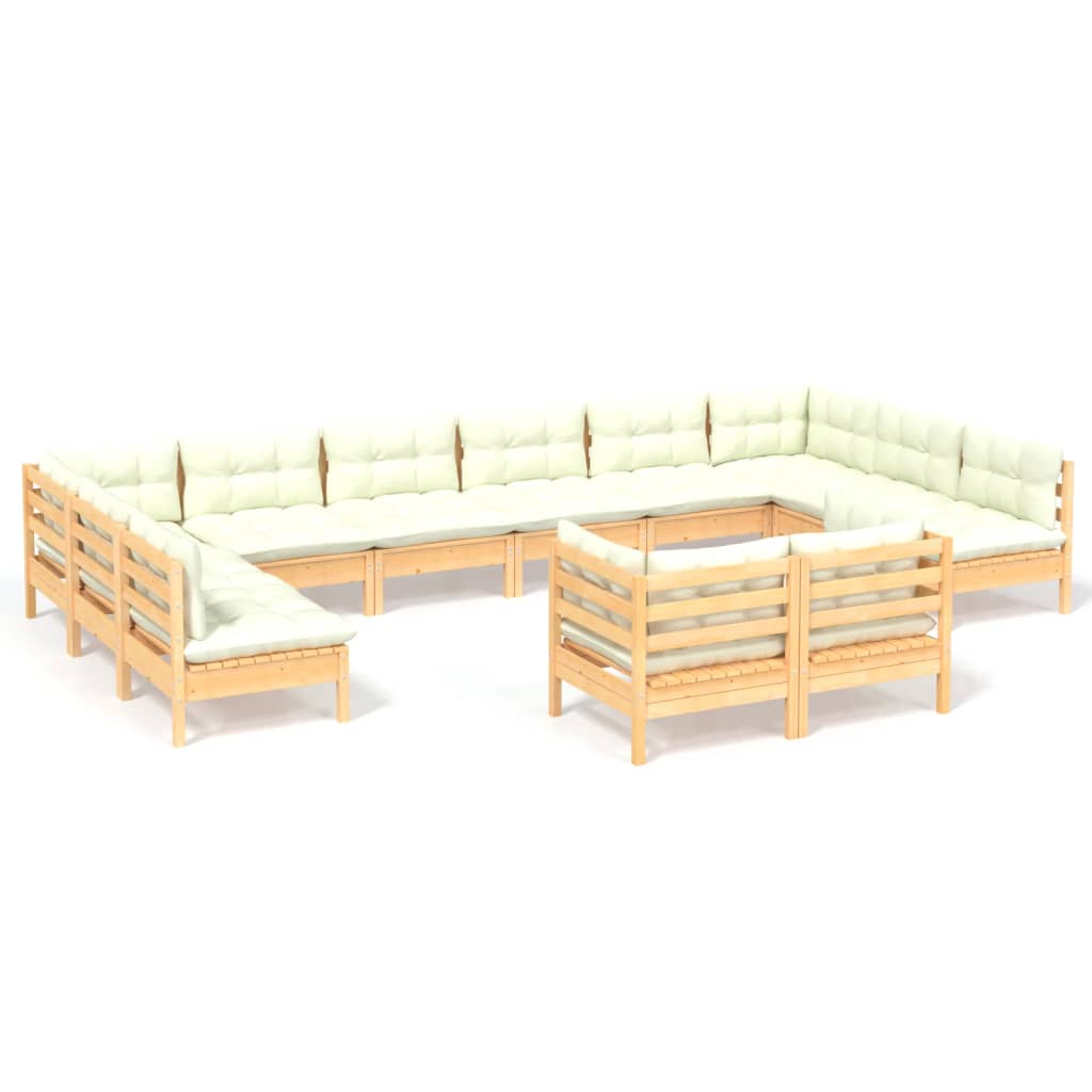 Set Divani da Giardino 12 pz con Cuscini Crema Massello di Pino | homemem39