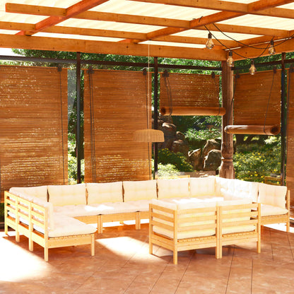 Set Divani da Giardino 12 pz con Cuscini Crema Massello di Pino | homemem39