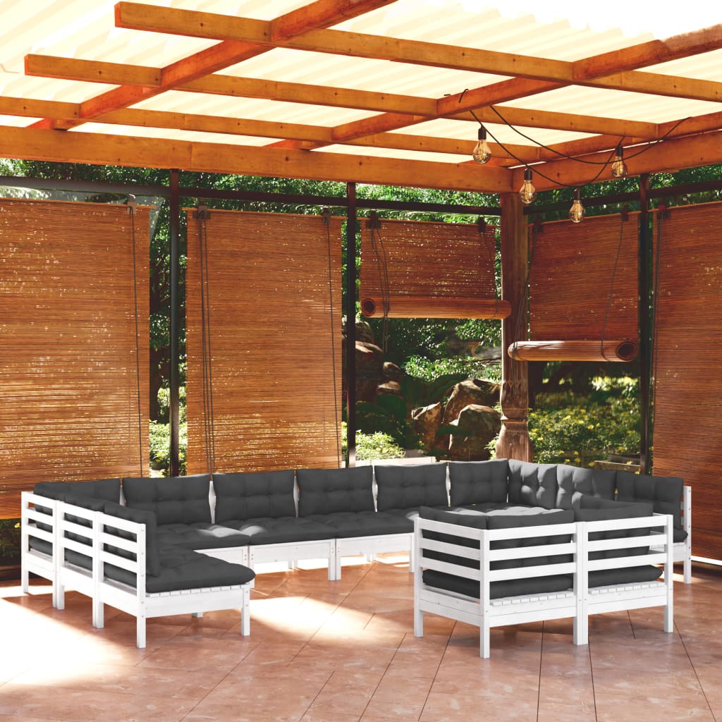 Set Divani da Giardino 12 pz con Cuscini Bianchi Legno di Pino - homemem39