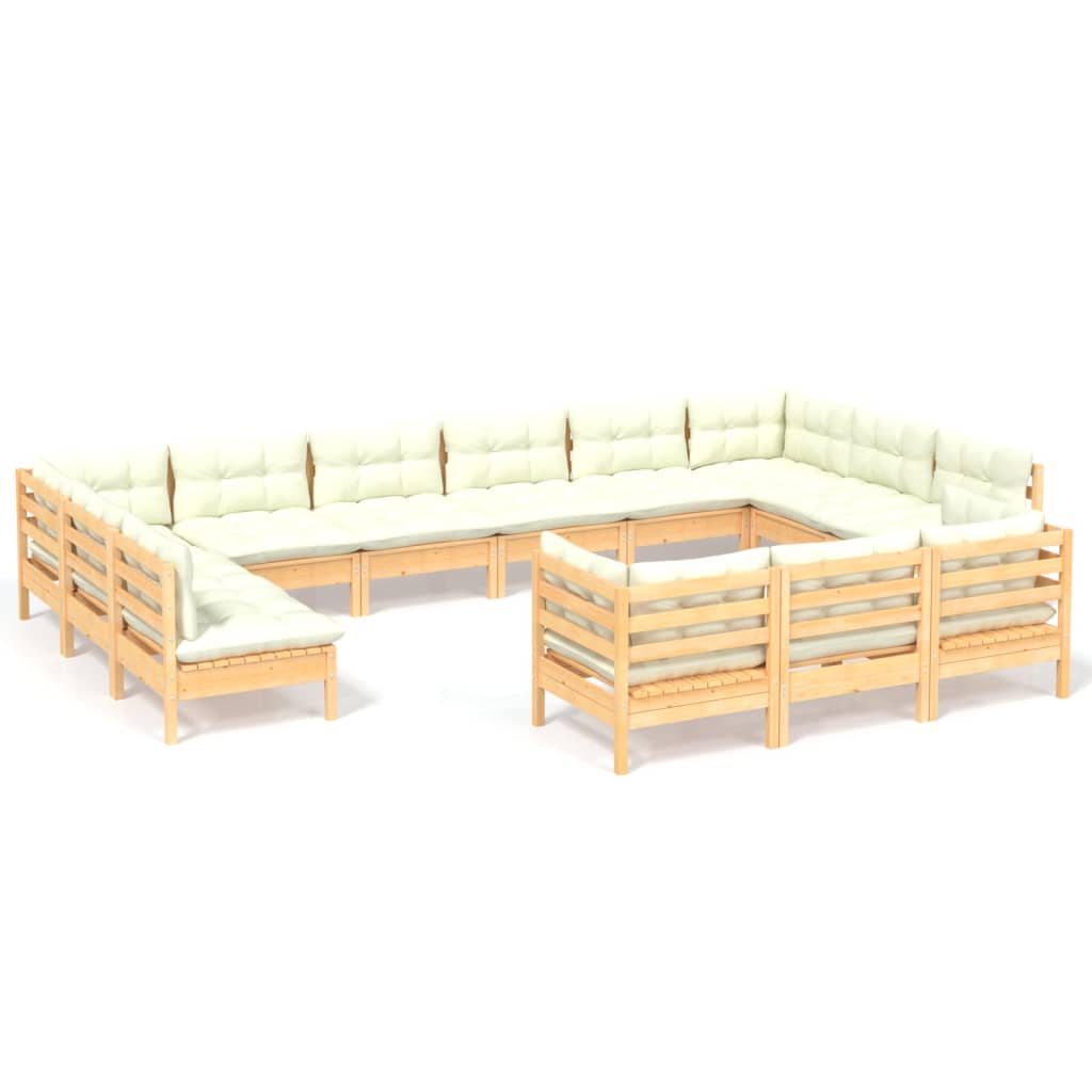 Set Salotto da Giardino 13pz con Cuscini Crema in Legno di Pino | homemem39