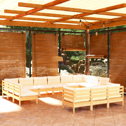 Set Salotto da Giardino 13pz con Cuscini Crema in Legno di Pino | homemem39