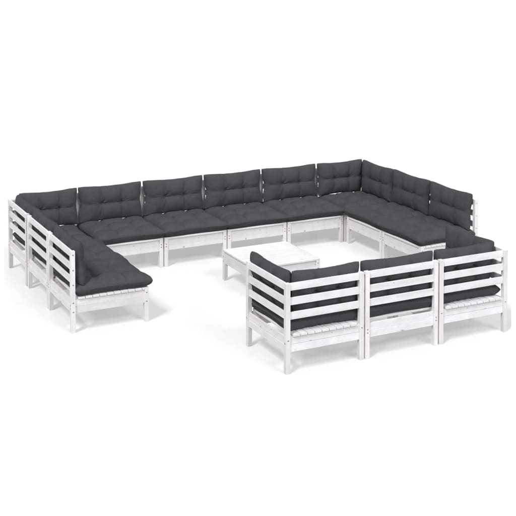 Set Divani da Giardino 14 pz con Cuscini Bianchi Legno di Pino | homemem39