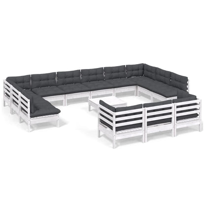 Set Divani da Giardino 14 pz con Cuscini Bianchi Legno di Pino | homemem39