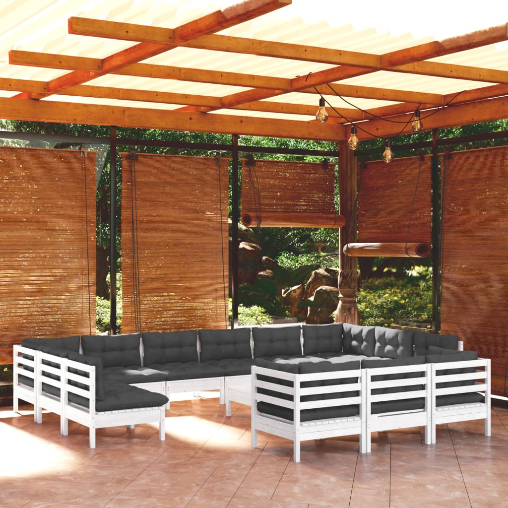 Set Divani da Giardino 14 pz con Cuscini Bianchi Legno di Pino | homemem39