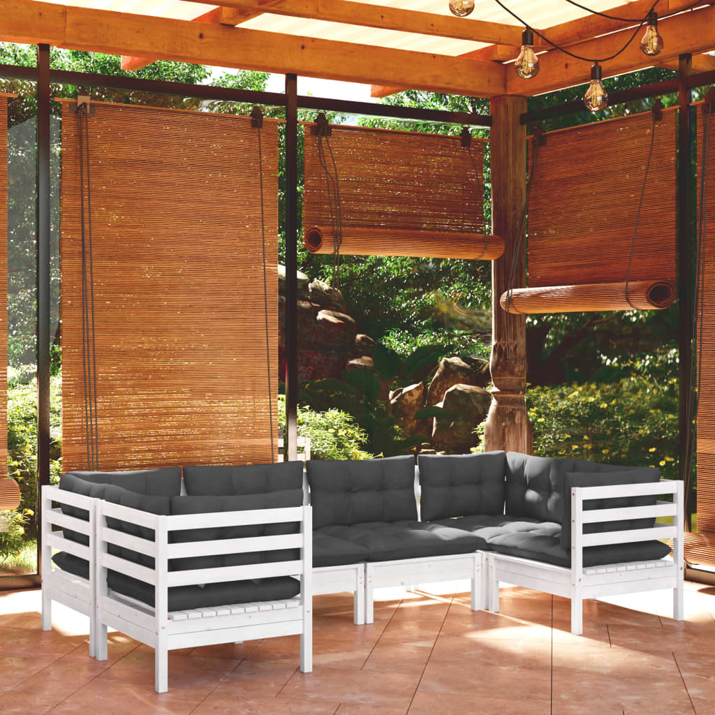 Set Divani da Giardino 6 pz con Cuscini Bianchi Legno di Pino - homemem39