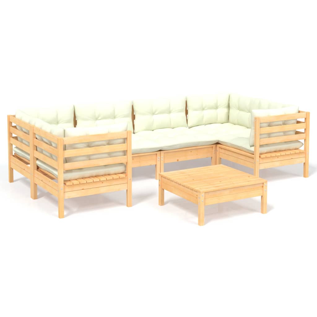 Set Divani da Giardino 7 pz con Cuscini Crema Massello di Pino | homemem39