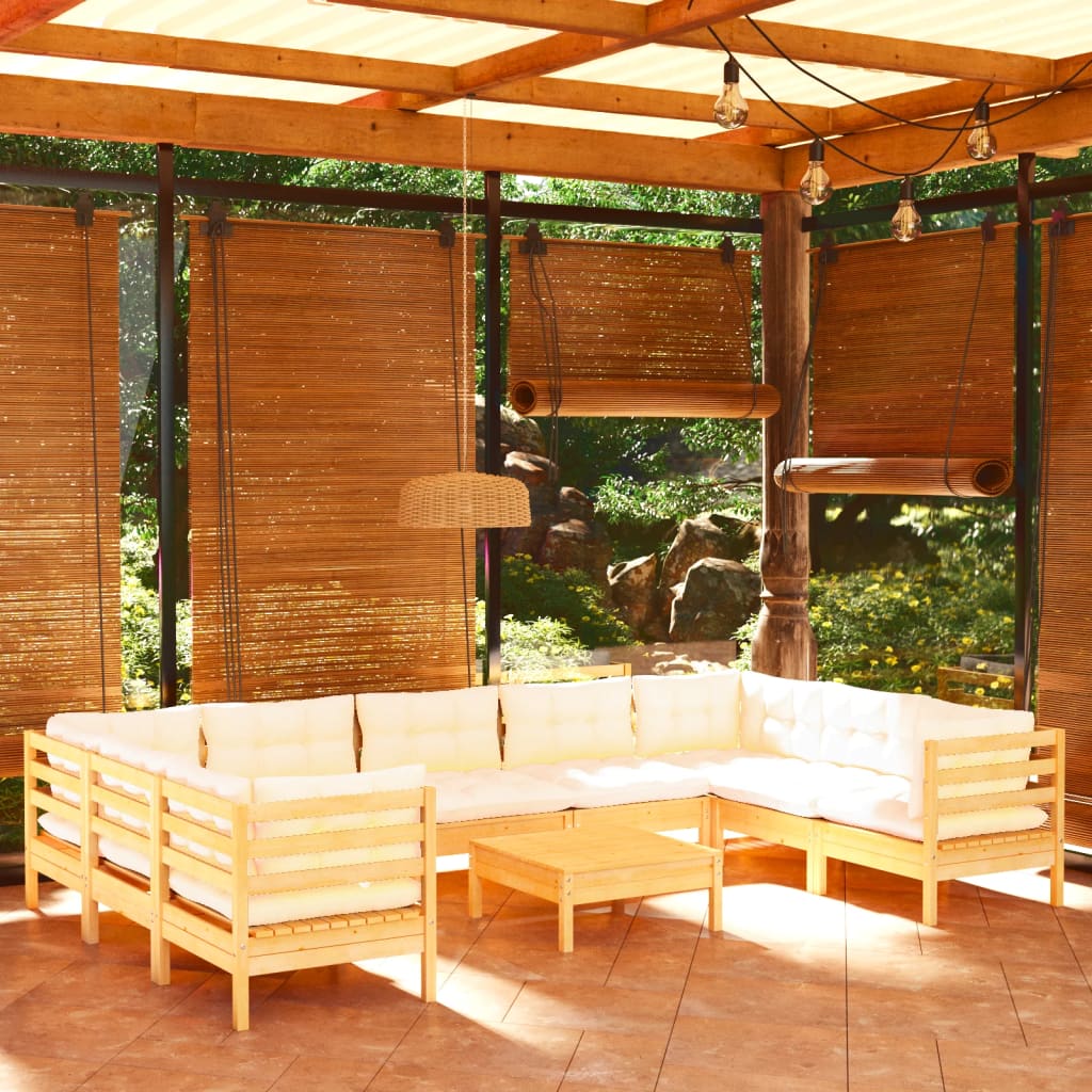 Set Divani da Giardino 8 pz con Cuscini Crema in Massello di Pino | homemem39