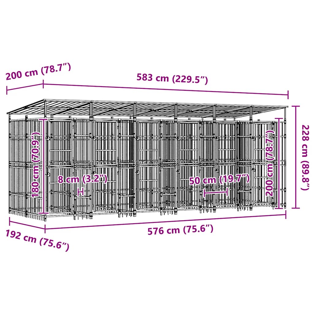 Gabbia per Cani da Esterno con Tetto in Acciaio 11,06 m² | homemem39