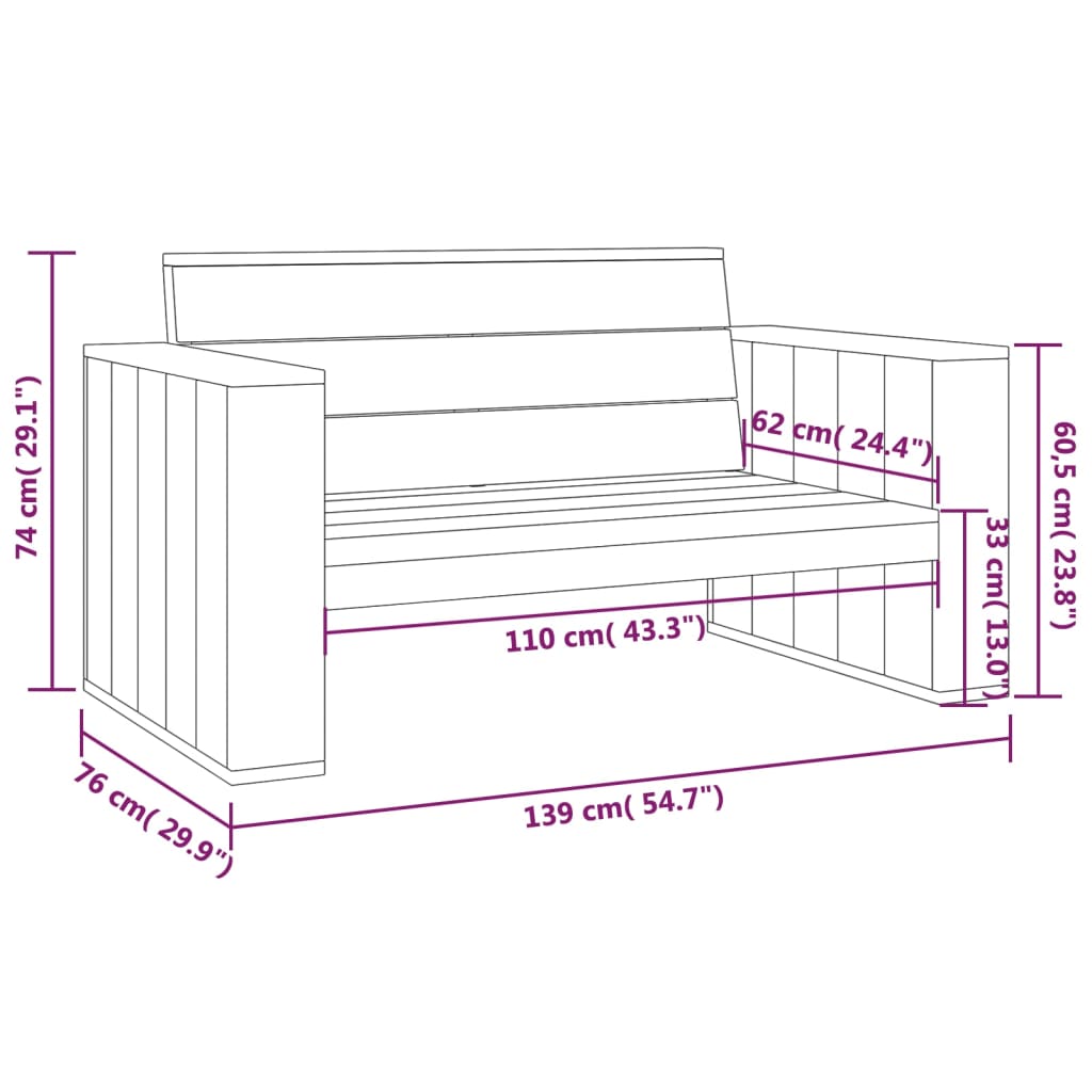 Panchina da Giardino 139 cm in Legno di Pino Impregnato - homemem39