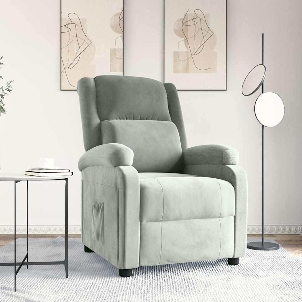 Poltrona Reclinabile Grigio Chiaro in Velluto