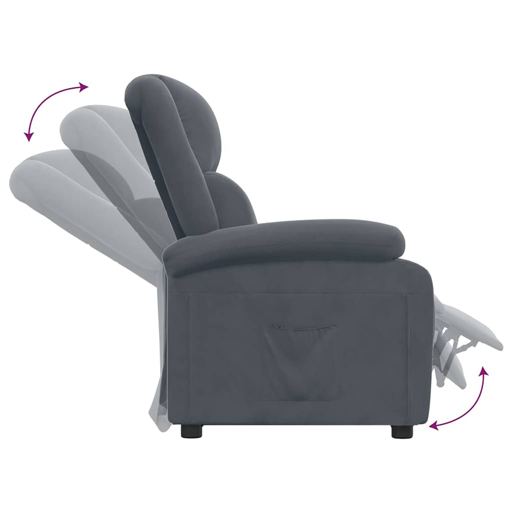 Poltrona Reclinabile Grigio Scuro in Velluto