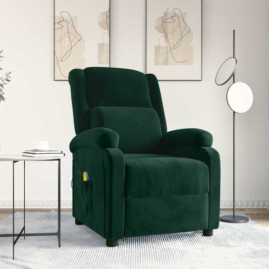 Poltrona Massaggiante Verde Scuro in Velluto