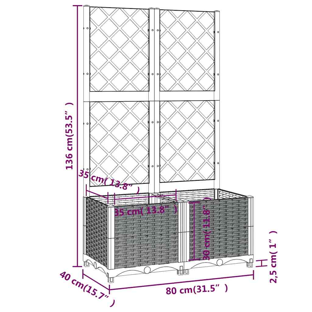 Fioriera da Giardino con Graticcio Grigio Blu 80x40x136 cm PP - homemem39
