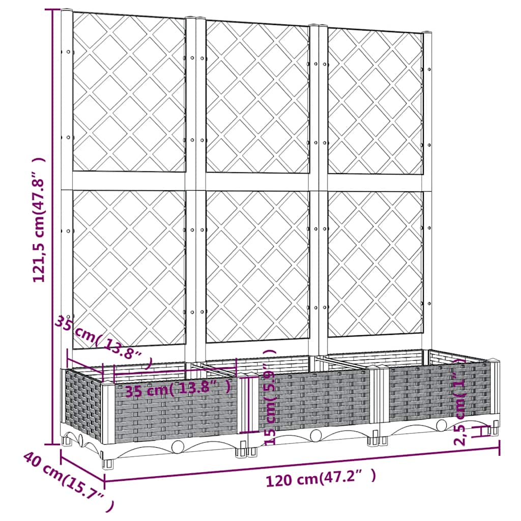 Fioriera da Giardino e Graticcio Grigio Blu 120x40x121,5 cm PP - homemem39