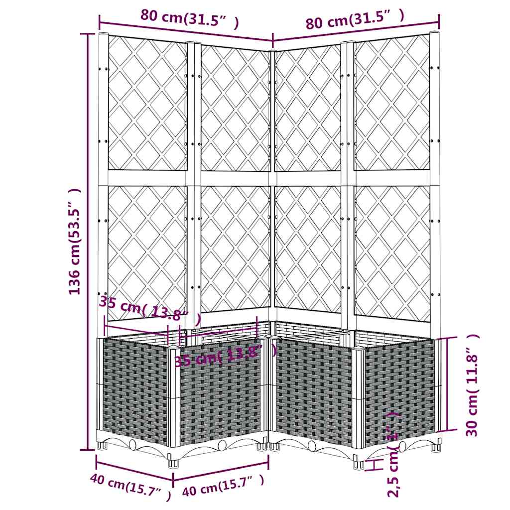 Fioriera da Giardino con Graticcio Grigio Blu 80x80x136 cm PP | homemem39