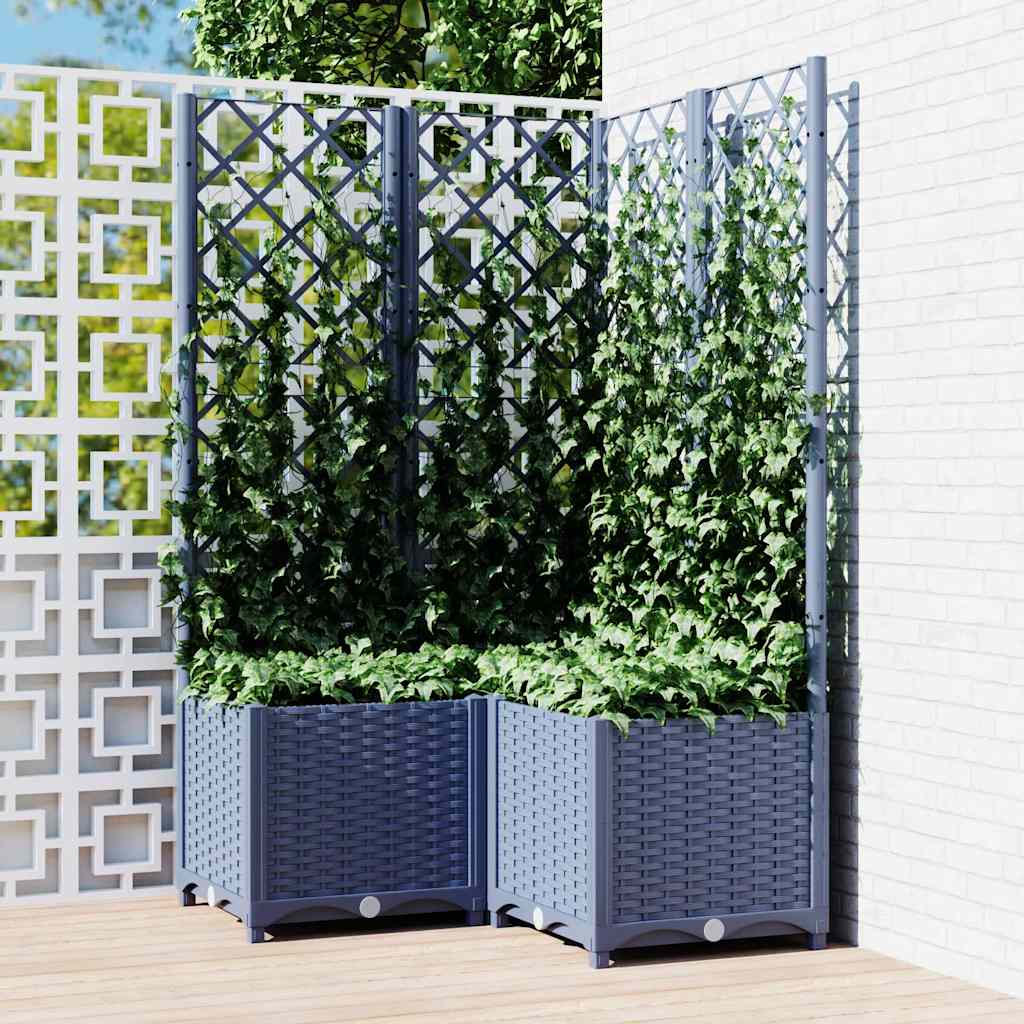 Fioriera da Giardino con Graticcio Grigio Blu 80x80x136 cm PP | homemem39