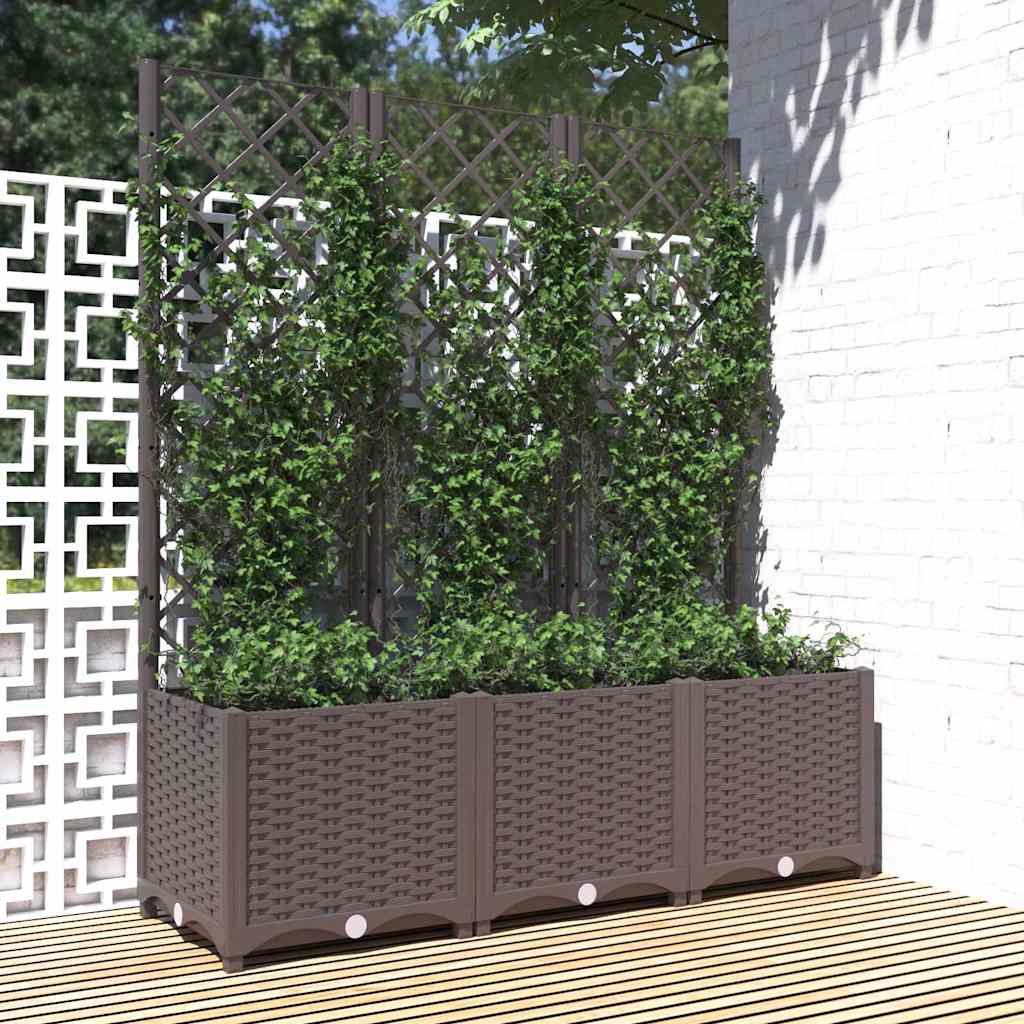 Fioriera da giardino con traliccio marrone 120x40x136 cm PP - homemem39