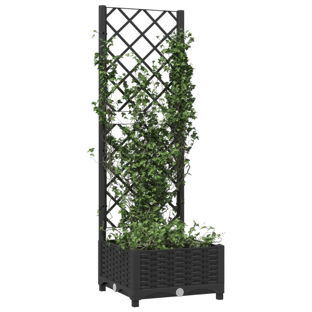 Fioriera da giardino con traliccio nera 40x40x121,5 cm PP | homemem39