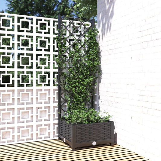 Fioriera da giardino con traliccio nera 40x40x121,5 cm PP | homemem39