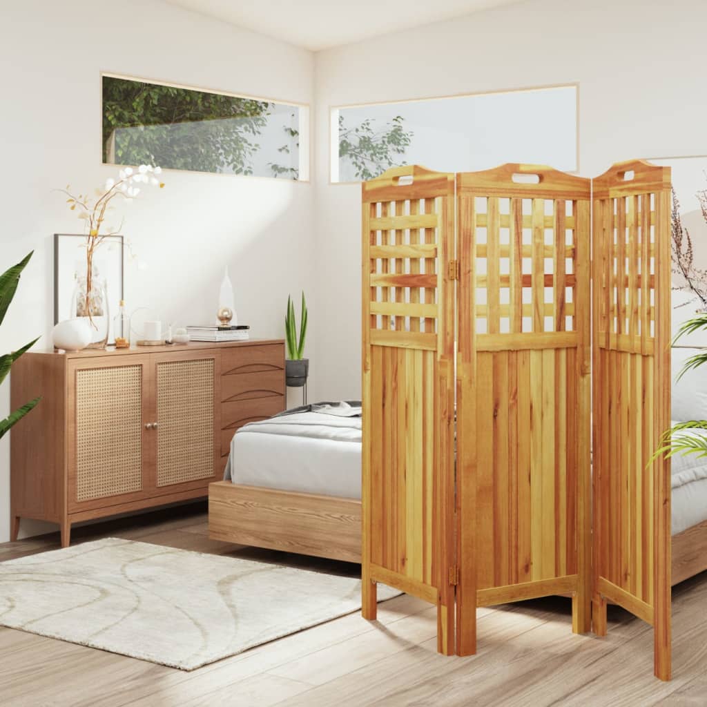 Divisorio a 3 Pannelli 121,5x2x115 cm Legno Massello di Acacia | homemem39