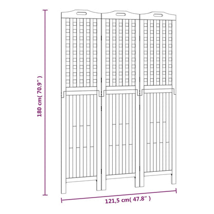 Divisorio a 3 Pannelli 121,5x2x180 cm Legno Massello di Acacia | homemem39