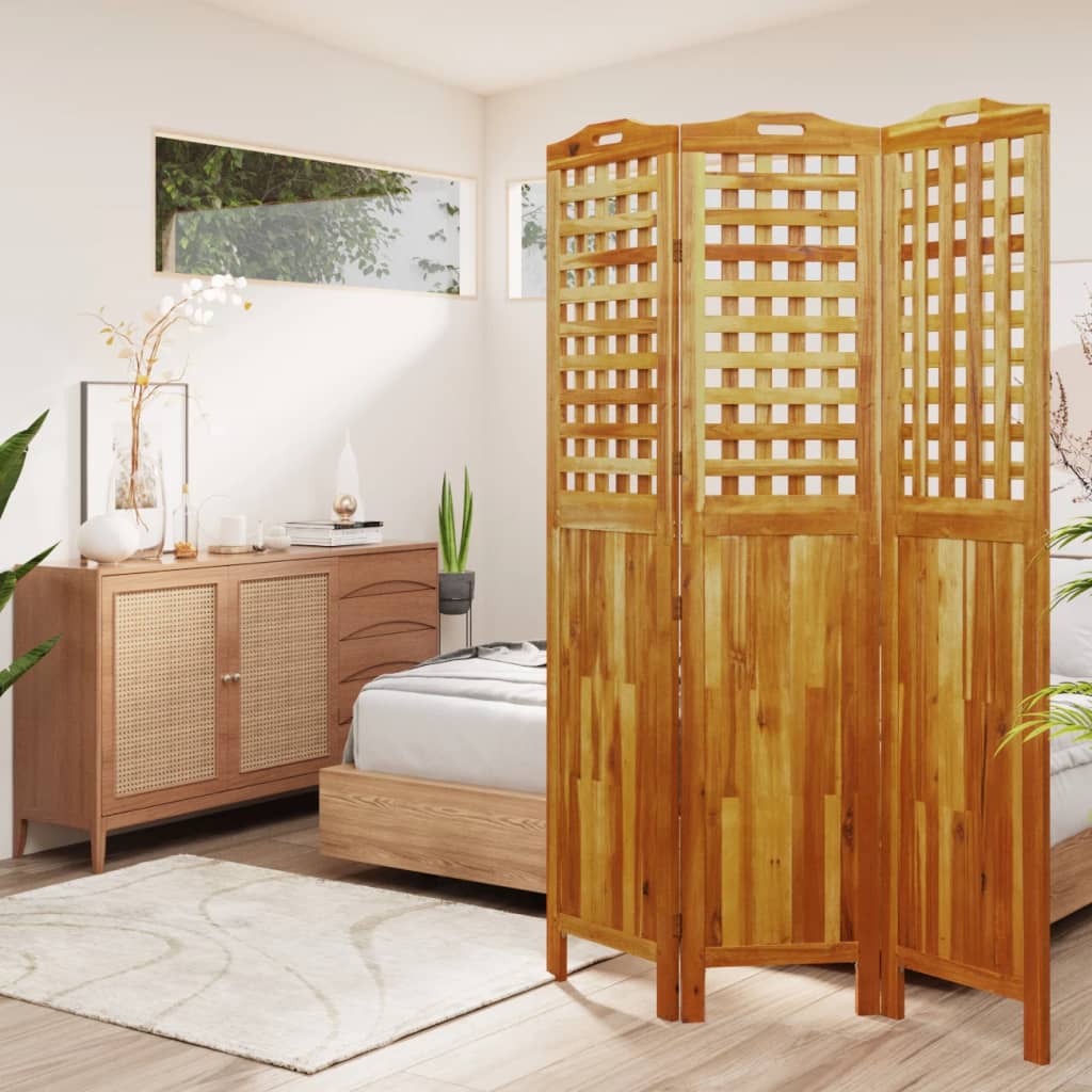 Divisorio a 3 Pannelli 121,5x2x180 cm Legno Massello di Acacia | homemem39