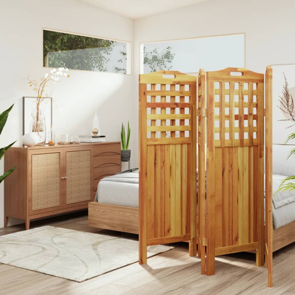 Divisorio a 4 Pannelli 162x2x115 cm Legno Massello di Acacia | homemem39