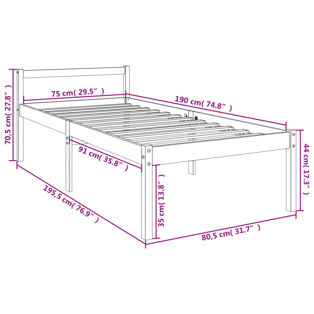 Letto per Anziani 75x190 cm Small Single Legno Massello di Pino