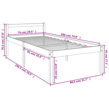Letto per Anziani Bianco 75x190 cm Small Single Legno di Pino