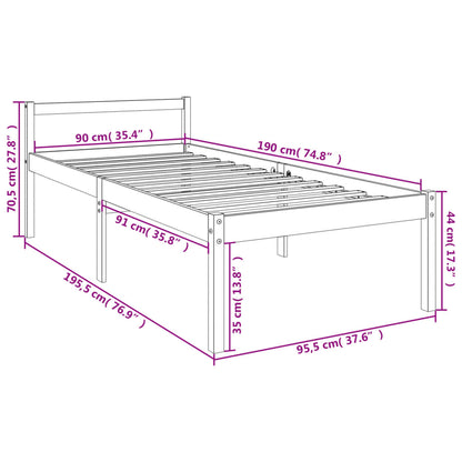 Letto per Anziani 90x190 cm Single in Legno Massello di Pino