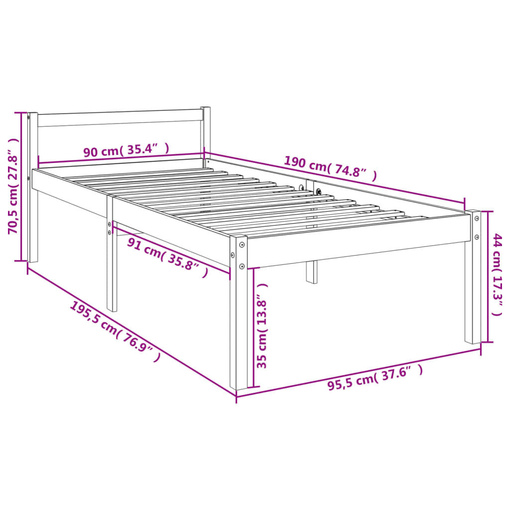 Letto per Anziani Bianco 90x190 cm Single in Legno di Pino