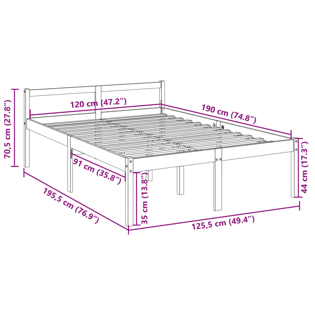 Letto per Anziani 120x190 cm Small Double in Legno di Pino | homemem39