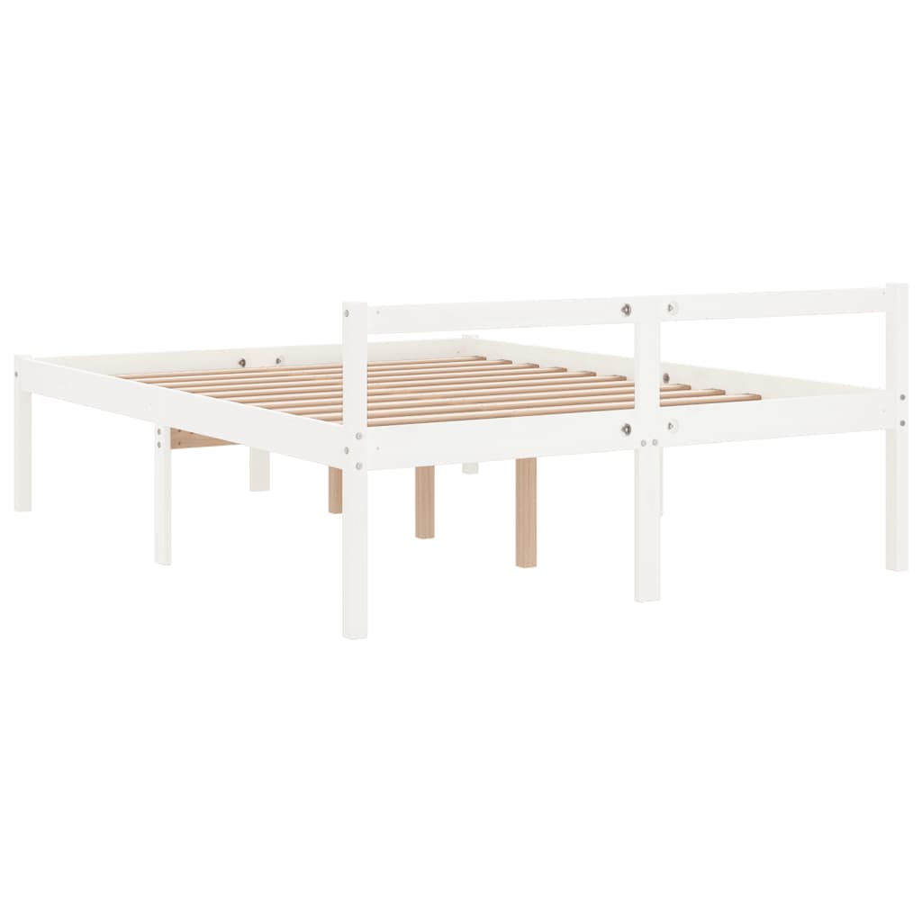 Letto per Anziani Bianco 140x200 cm in Legno Massello di Pino