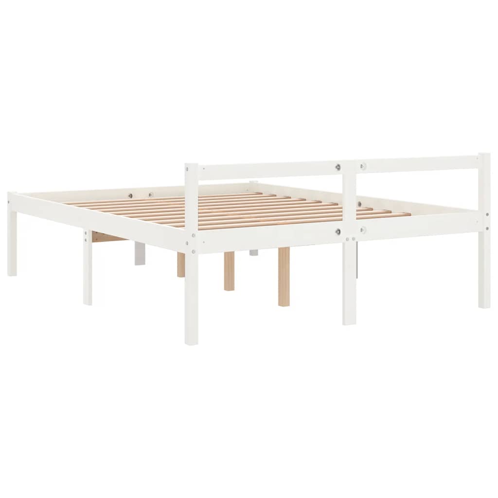 Letto per Anziani Bianco 160x200 cm in Legno Massello di Pino