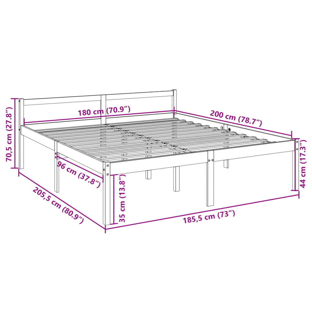 Letto per Anziani Bianco 180x200 cm Super King Legno di Pino