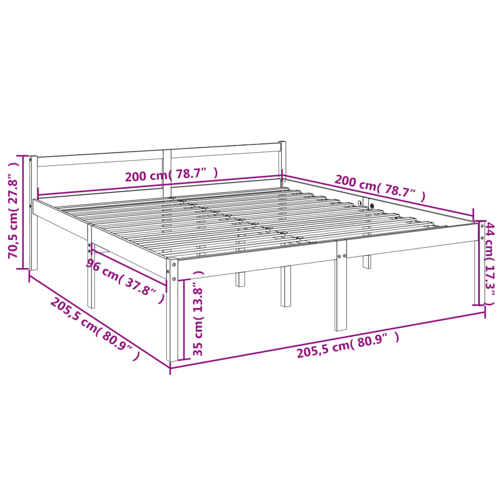 Letto per Anziani 200x200 cm in Legno Massello di Pino