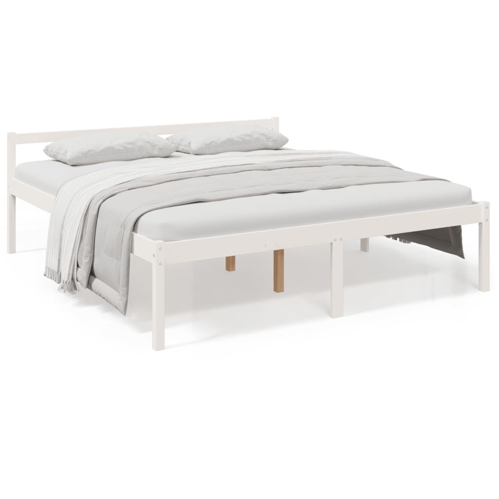 Letto per Anziani Bianco 200x200 cm in Legno Massello di Pino | homemem39
