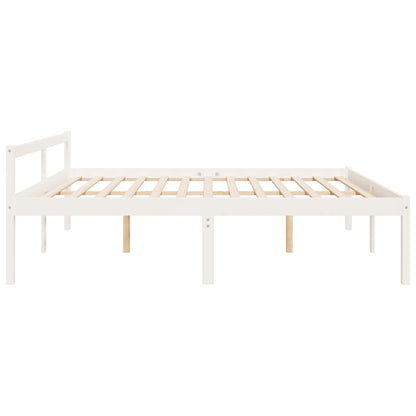 Letto per Anziani Bianco 200x200 cm in Legno Massello di Pino | homemem39