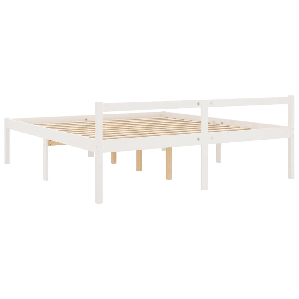 Letto per Anziani Bianco 200x200 cm in Legno Massello di Pino | homemem39