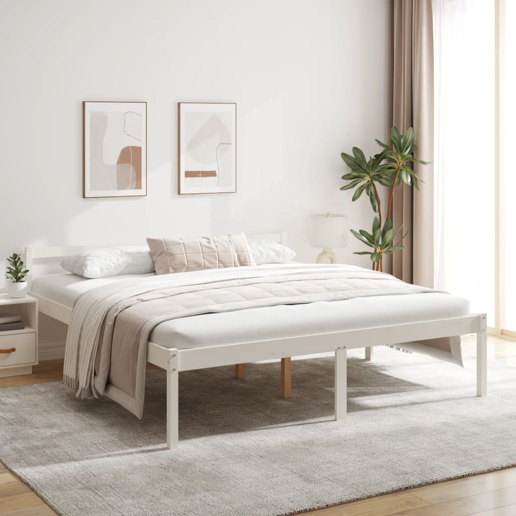 Letto per Anziani Bianco 200x200 cm in Legno Massello di Pino | homemem39