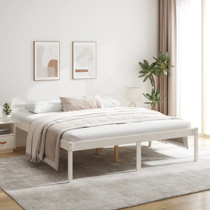Letto per Anziani Bianco 200x200 cm in Legno Massello di Pino | homemem39