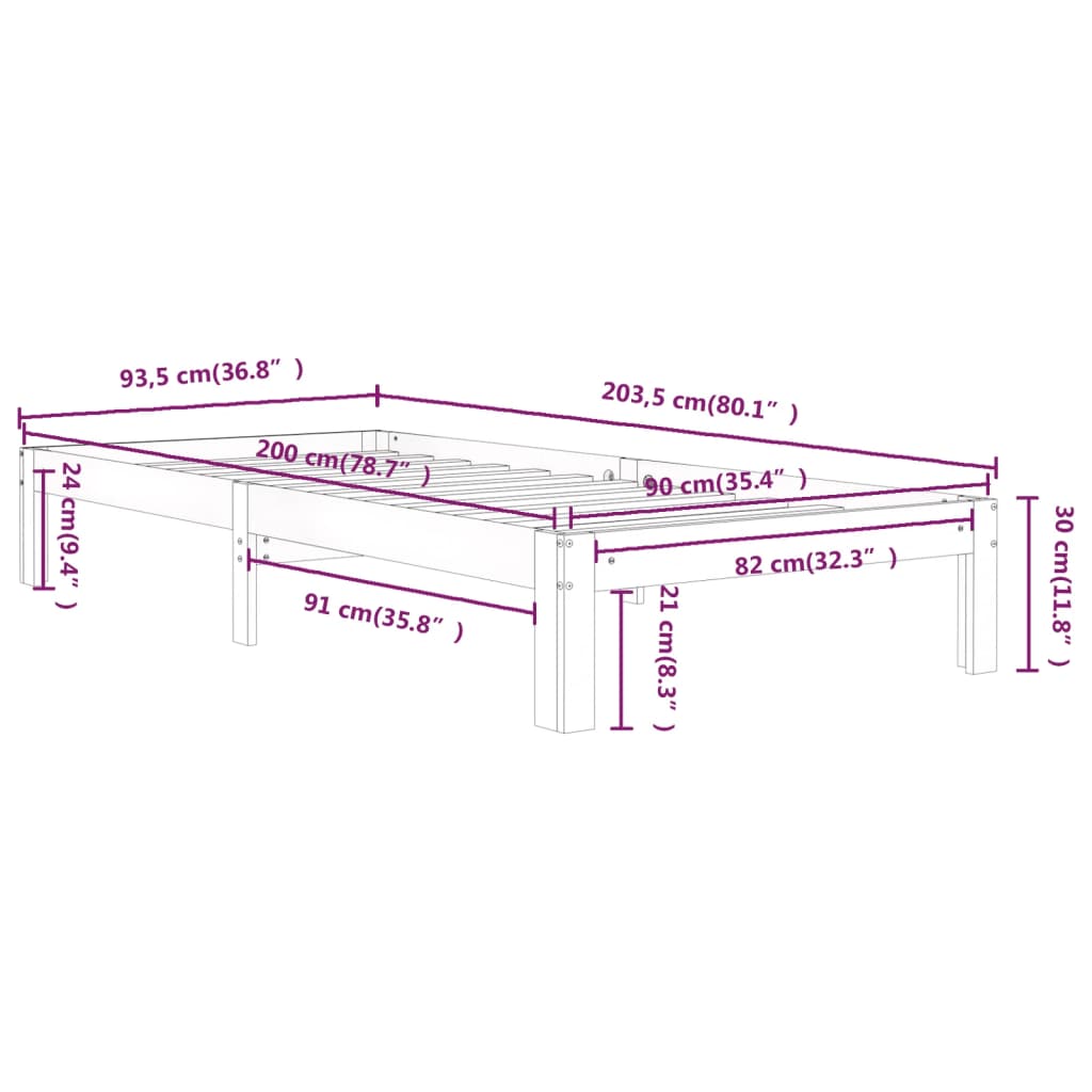 Giroletto Bianco in Legno Massello di Pino 90x200 cm | homemem39