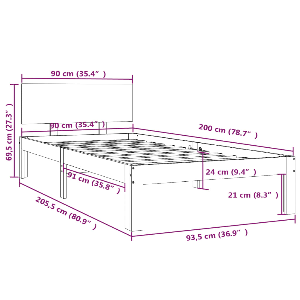 Giroletto Marrone Ambra in Legno Massello di Pino 90x200 cm | homemem39