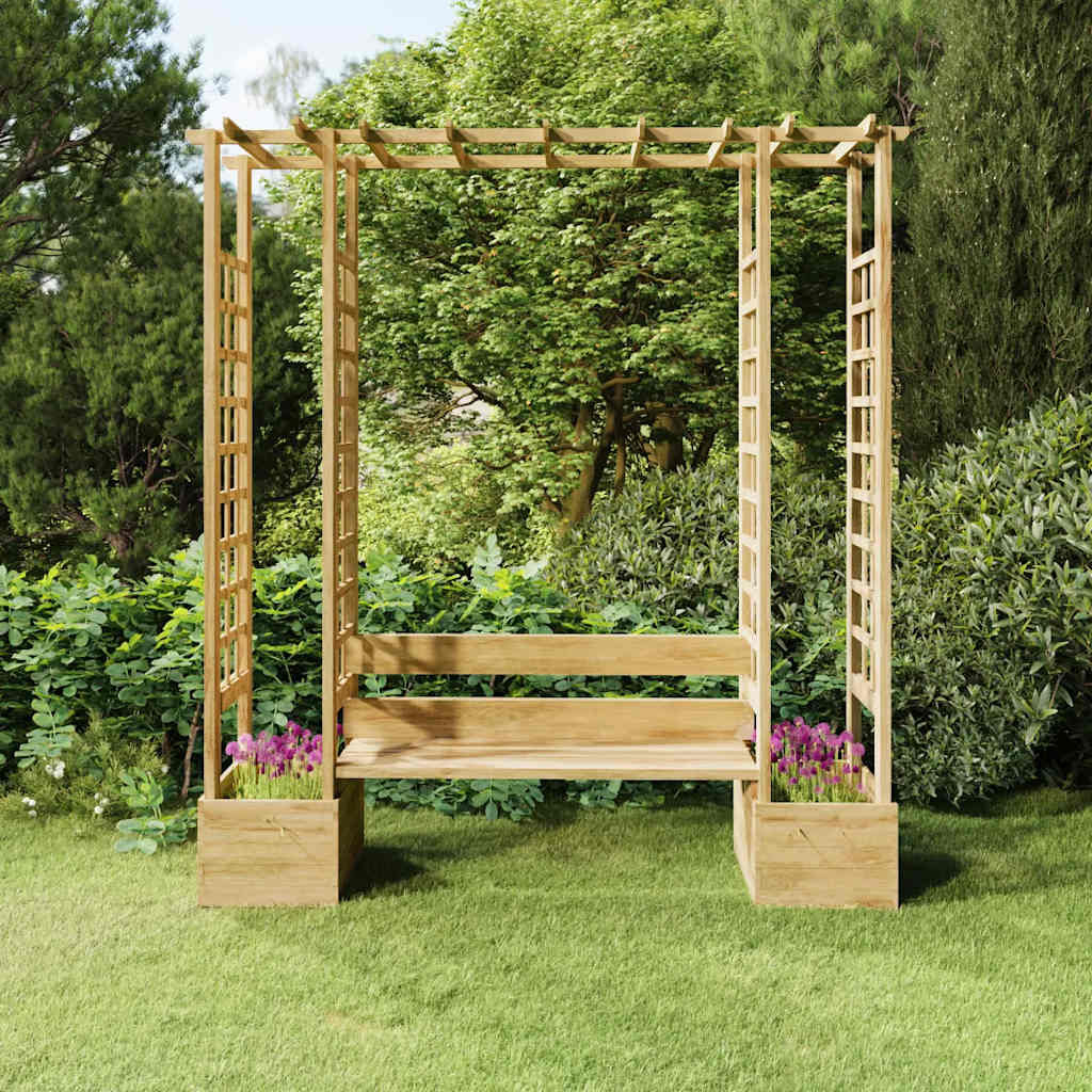 Pergola da Giardino Panca e Vasi Legno Massello Pino Impregnato | homemem39