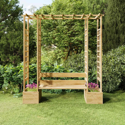 Pergola da Giardino Panca e Vasi Legno Massello Pino Impregnato | homemem39