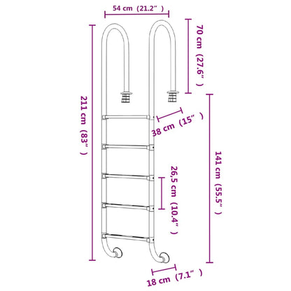 Scala per Piscina 54x38x211 cm Acciaio Inox 304