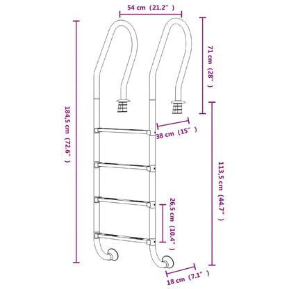 Scala per Piscina 54x38x184,5 cm Acciaio Inox 304