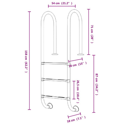 Scala per Piscina 54x38x158 cm Acciaio Inox 304 | homemem39