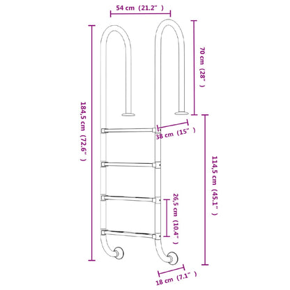 Scala per Piscina 54x38x184,5 cm Acciaio Inox 304