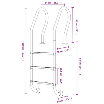 Scala per Piscina 54x38x158 cm Acciaio Inox 304